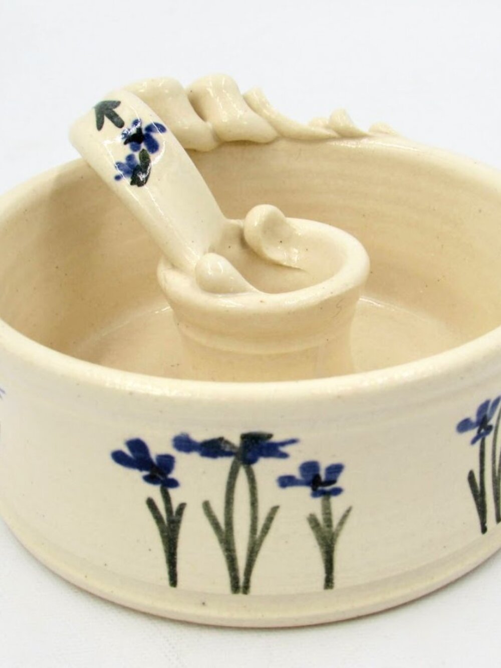 Blue Iris Potpourri Candle Holder Lynn Gray Signed Art Pottery EUC Handcrafted